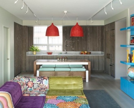 Bright colors in the interior of the kitchen studio