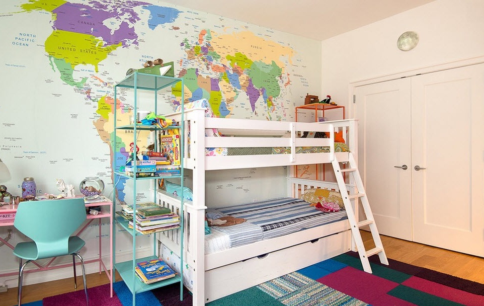 Wallpaper with a map in the nursery