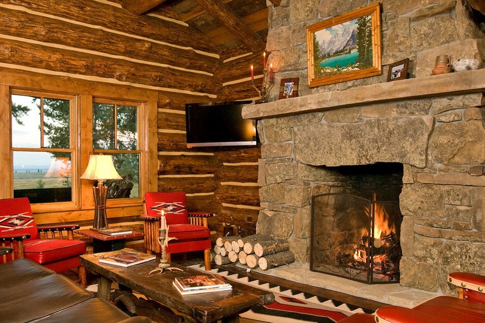 Fireplace in a hunting lodge