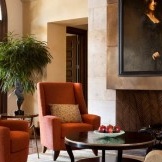 Upholstered furniture in front of the fireplace
