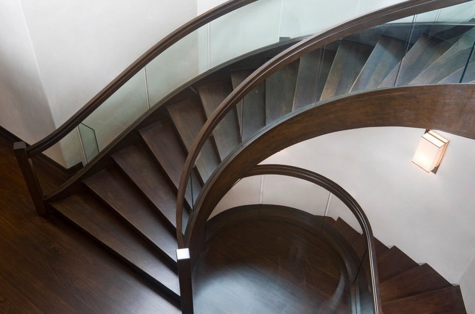 Graceful Spiral Dark Wood Staircase