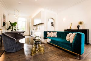 Sofa med velour polstring: ægte luksus i et moderne interiør (29 fotos)