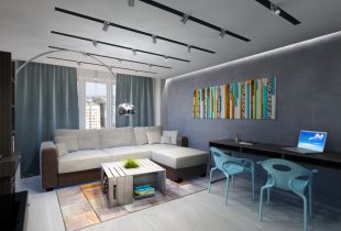 Design av en leilighet i loftet og industrielle stiler