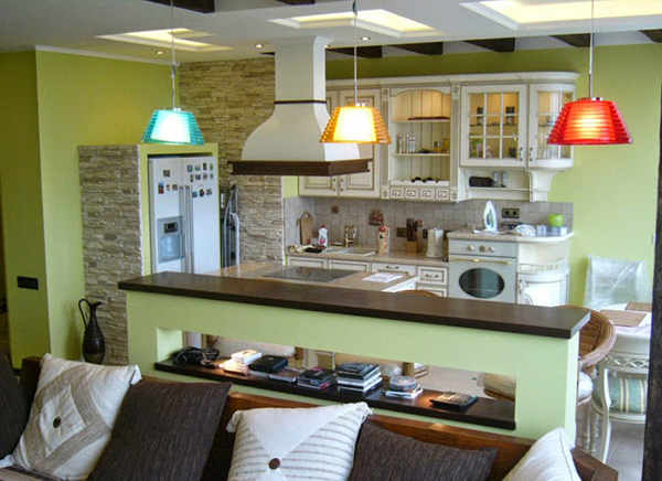غرفة المعيشة المطبخ الأخضر