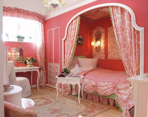 Nursery untuk gadis dengan stilization merah jambu