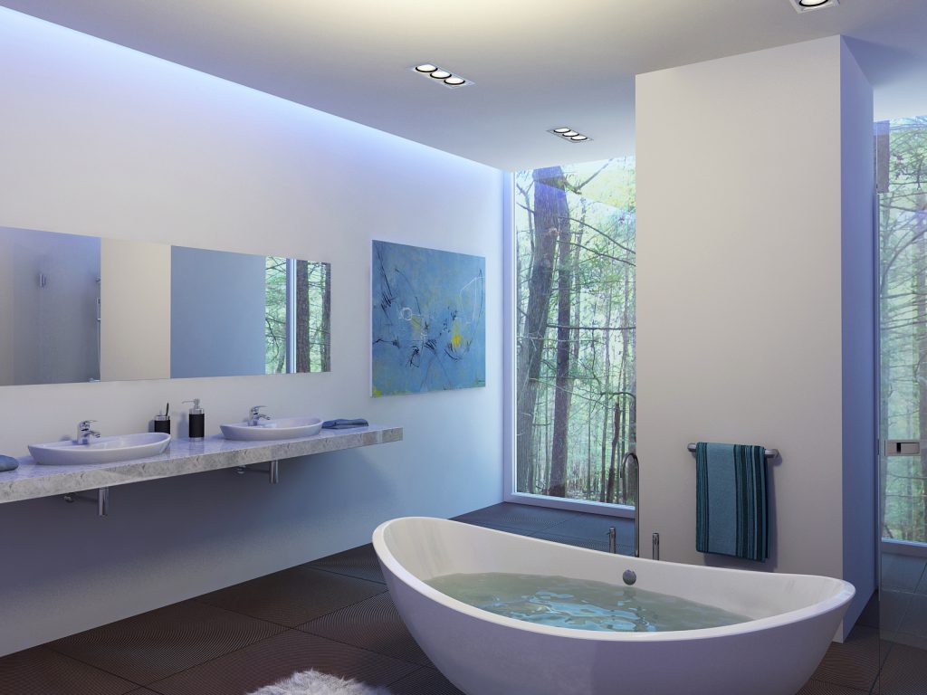 Bildet i blå toner på badet