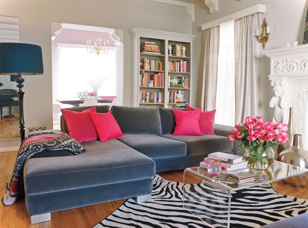 Zebra print rug in a modern living room