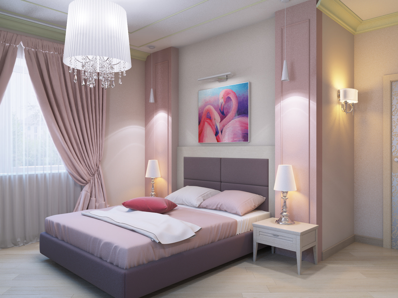 Κουρτίνες και τούλι στο υπνοδωμάτιο σε ροζ χρώματα