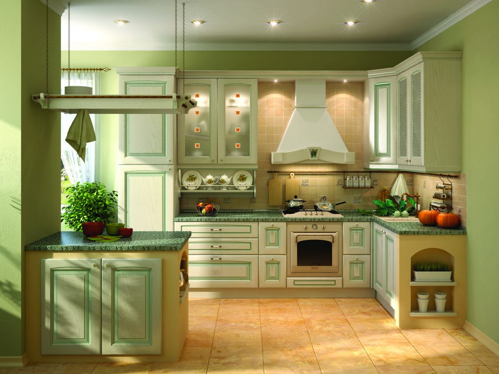 Acentos verdes claros na cozinha