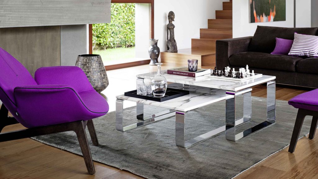 Convenient set of two coffee tables with stone countertops