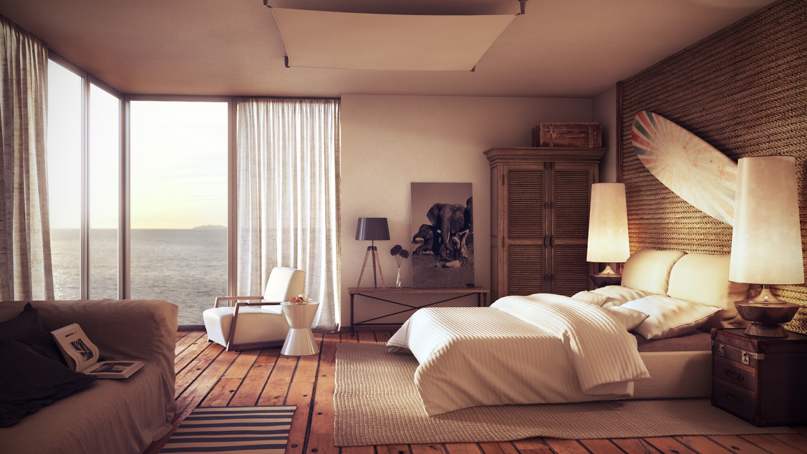 Ευρύχωρο μοντέρνο υπνοδωμάτιο με χαλαρωτικά χρώματα