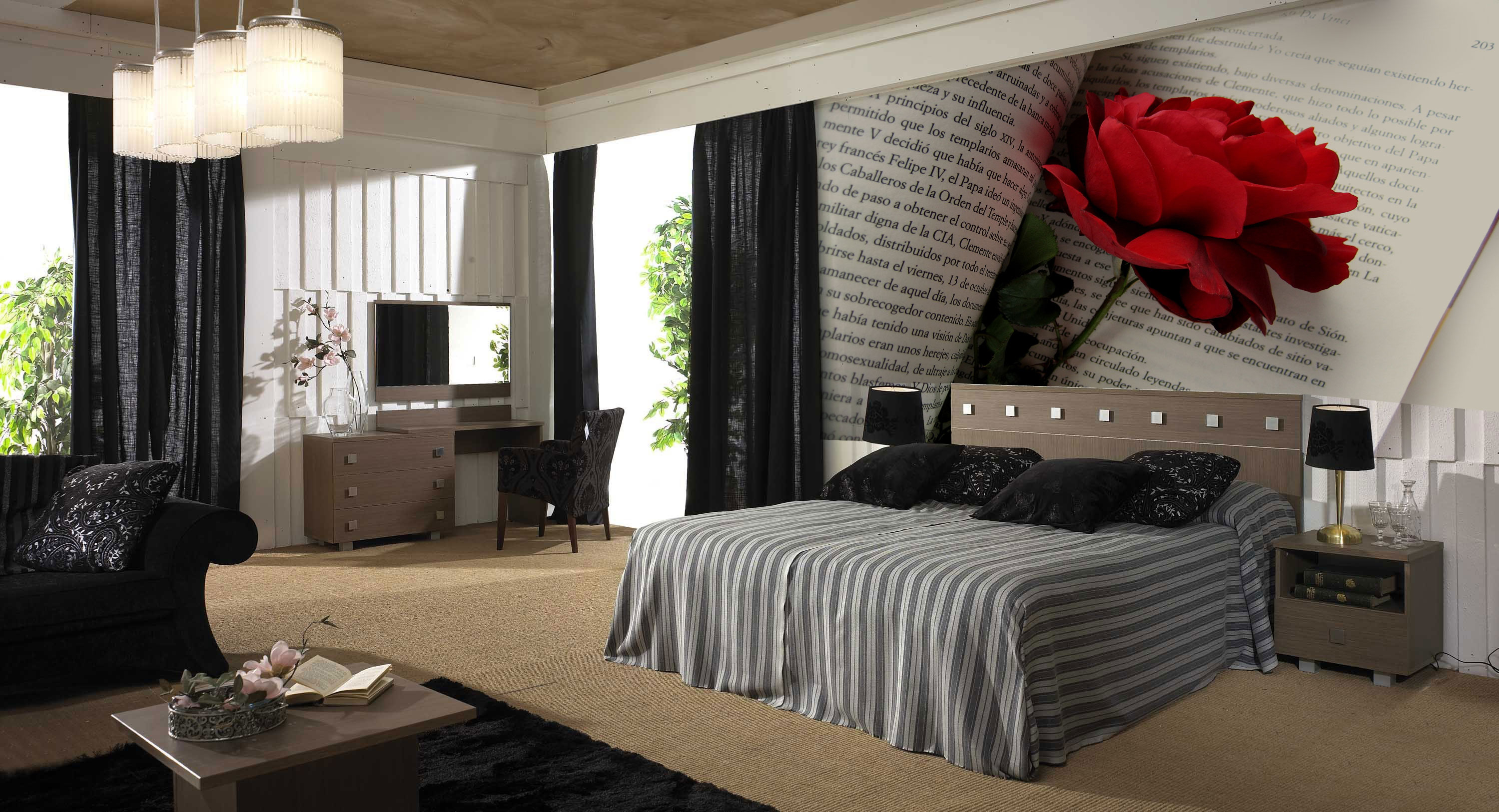 Φωτογραφία ταπετσαρία με ένα τριαντάφυλλο στο υπνοδωμάτιο