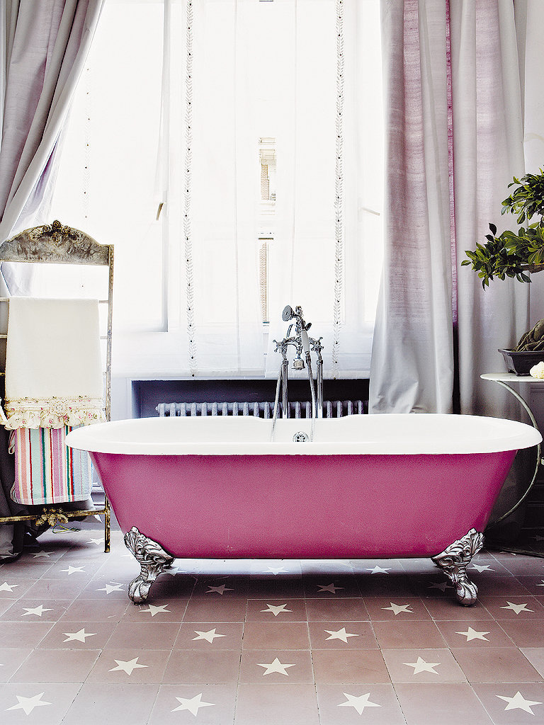 Shebby-chic ροζ και λευκό μπάνιο