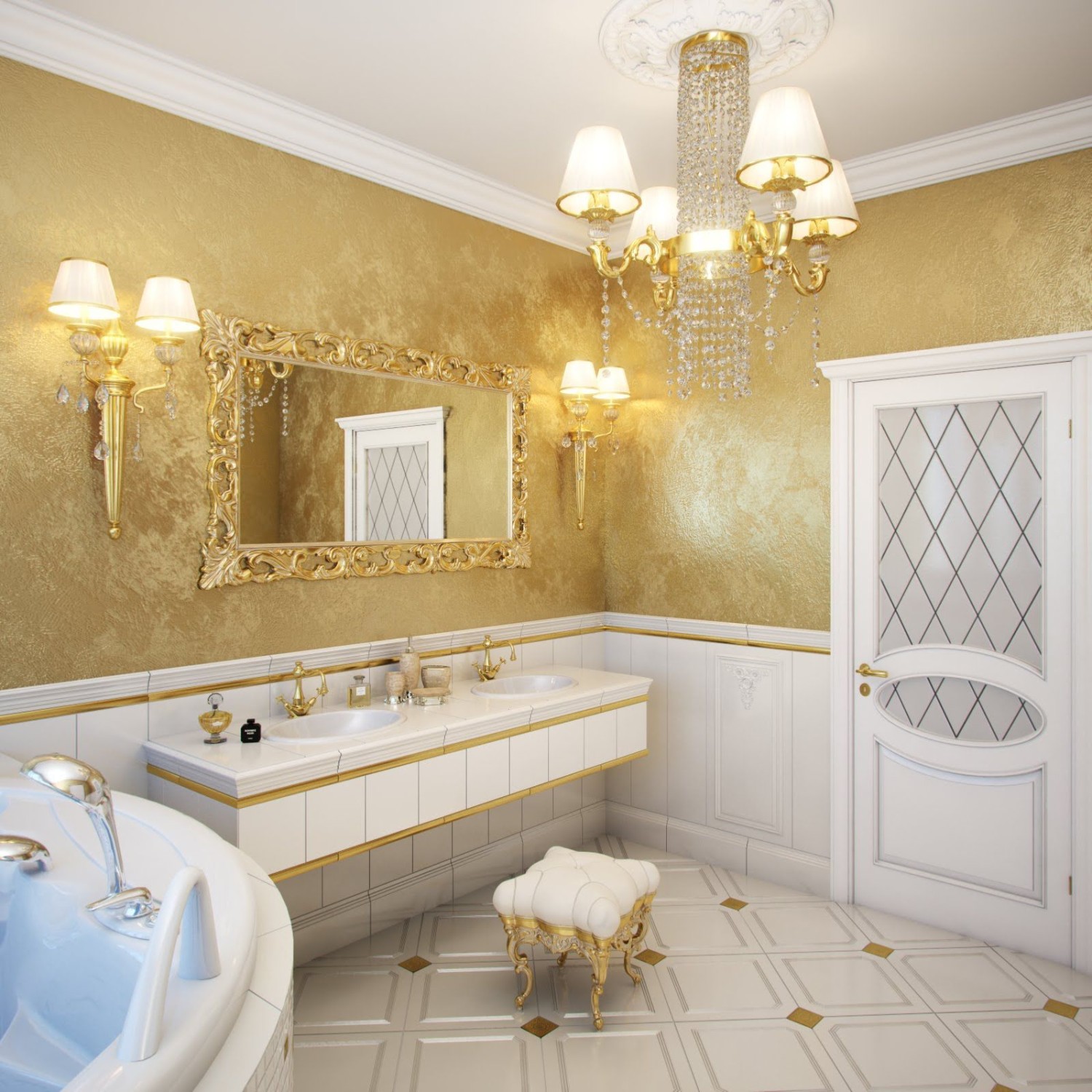 Χρυσό διακοσμητικό γύψο στο μπάνιο