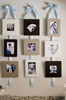 Fotos de seres queridos y mascotas en cintas en el interior