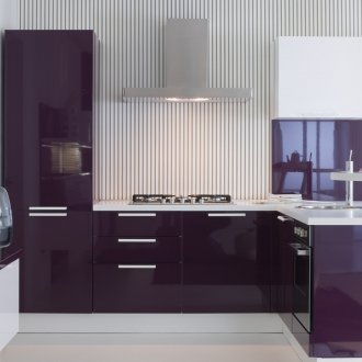 Purple and white kitchen