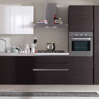 Brown and white kitchen