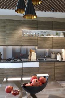 Stylish brown kitchen in modern style.