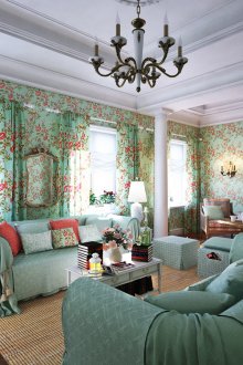 Provence yeşil ve krem oturma odası