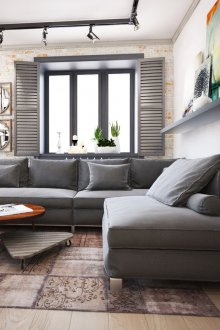Brick and white walls in a modern living room