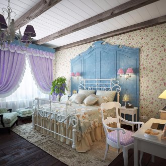 Provence tarzında parlak yatak odası