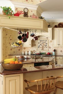 Cream country-style kitchen with island and breakfast bar