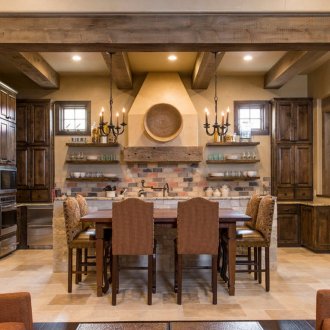 Cozy country style kitchen with dining table