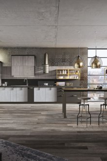 Gri ve sarı loft tarzı mutfak