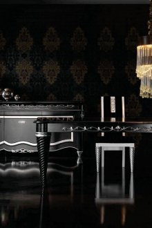Gümüş-siyah art deco yemek odası mobilyaları