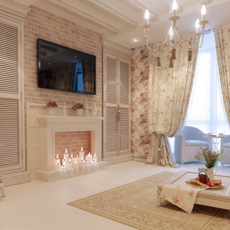 Bej ve beyaz Provence tarzı oturma odası