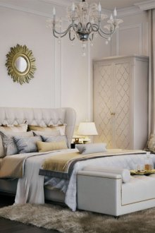 Beige accents in a white and gray bedroom
