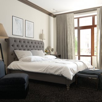 Beige walls in the bedroom interior