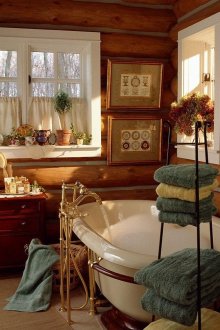 Kahverengi Çekmeceli ve ülke tarzı güzel banyo aksesuarları