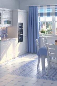 Beyaz ve mavi Provence tarzı mutfak
