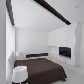 Minimalist bedroom in black and white.