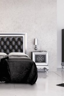 Large black and white Art Deco bedroom