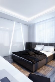 Black and white high-tech glossy bedroom