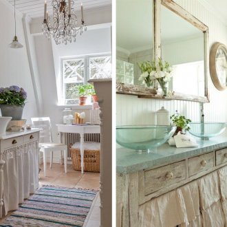 Shabby chic tarzı banyolarda ahşap mobilyalar