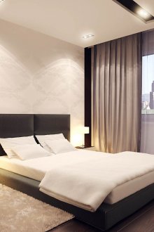 Minimalisme katil hitam di dalam bilik tidur