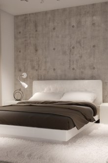 Minimalisme katil putih di dalam bilik tidur