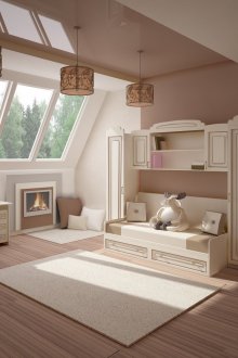 Beige Schrankmöbel in einem klassischen Kinderzimmer