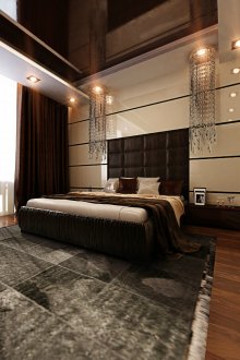 Beige glossy wall in the bedroom.
