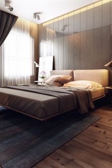 Beige bed and walls in the bedroom