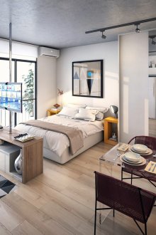 Beige floor in the bedroom