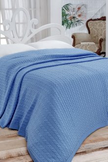 Blue large knitted bedspread