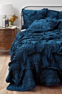 Blue ruffled bedspread