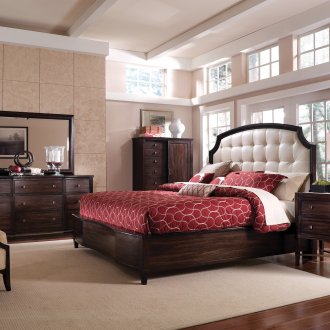 Red bedspread in the bedroom