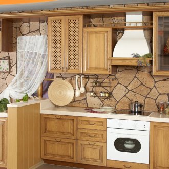 White and brown country style kitchen interior