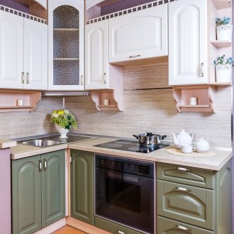 White and green country style kitchen