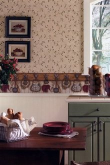 Green, brown and white colors in the interior of the kitchen